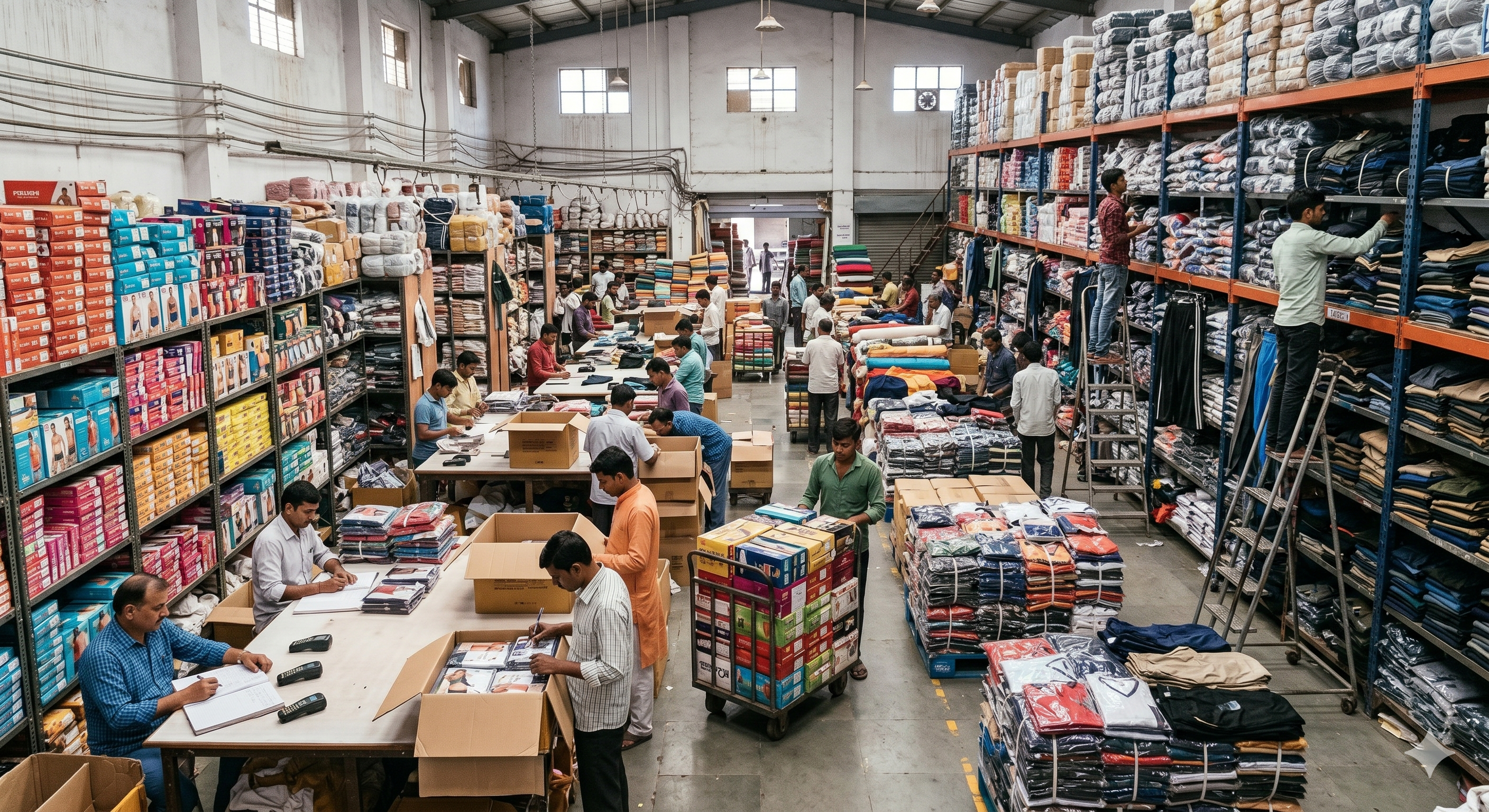 Inside Ariyaarth Enterprises Modern Bulk Garment Distribution Showroom in Chimbel, Panjim, Goa